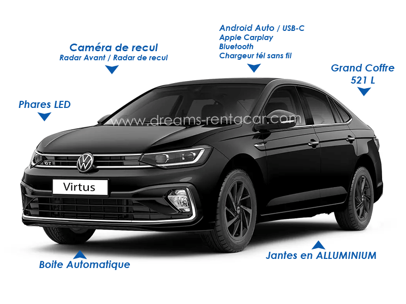 Promotion location de voiture à l’aéroport Tunis Carthage (TUN) et en Tunisie: Volkswagen Virtus highline bva BERLINE AUTOMATIQUE à.p de 20.5 €/Jr